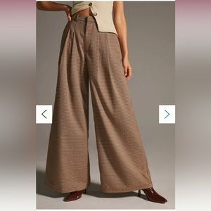 Maeve by Anthropologie Pleated Wide-Leg Houndstooth Trouser in Brn, NWT size 0.